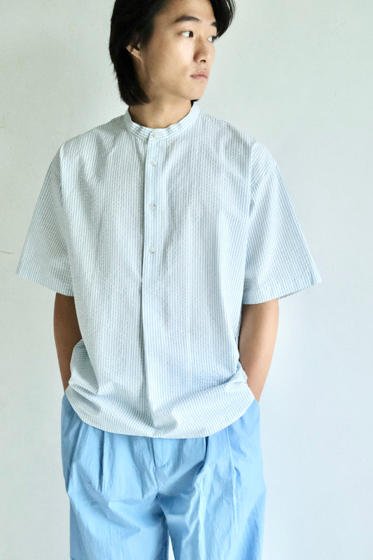 泡泡紗半襟活褶襯衫 (3 colors)