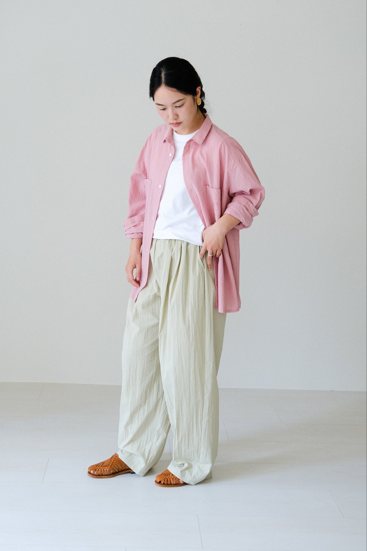 混紡打褶寬褲 (4 colors)