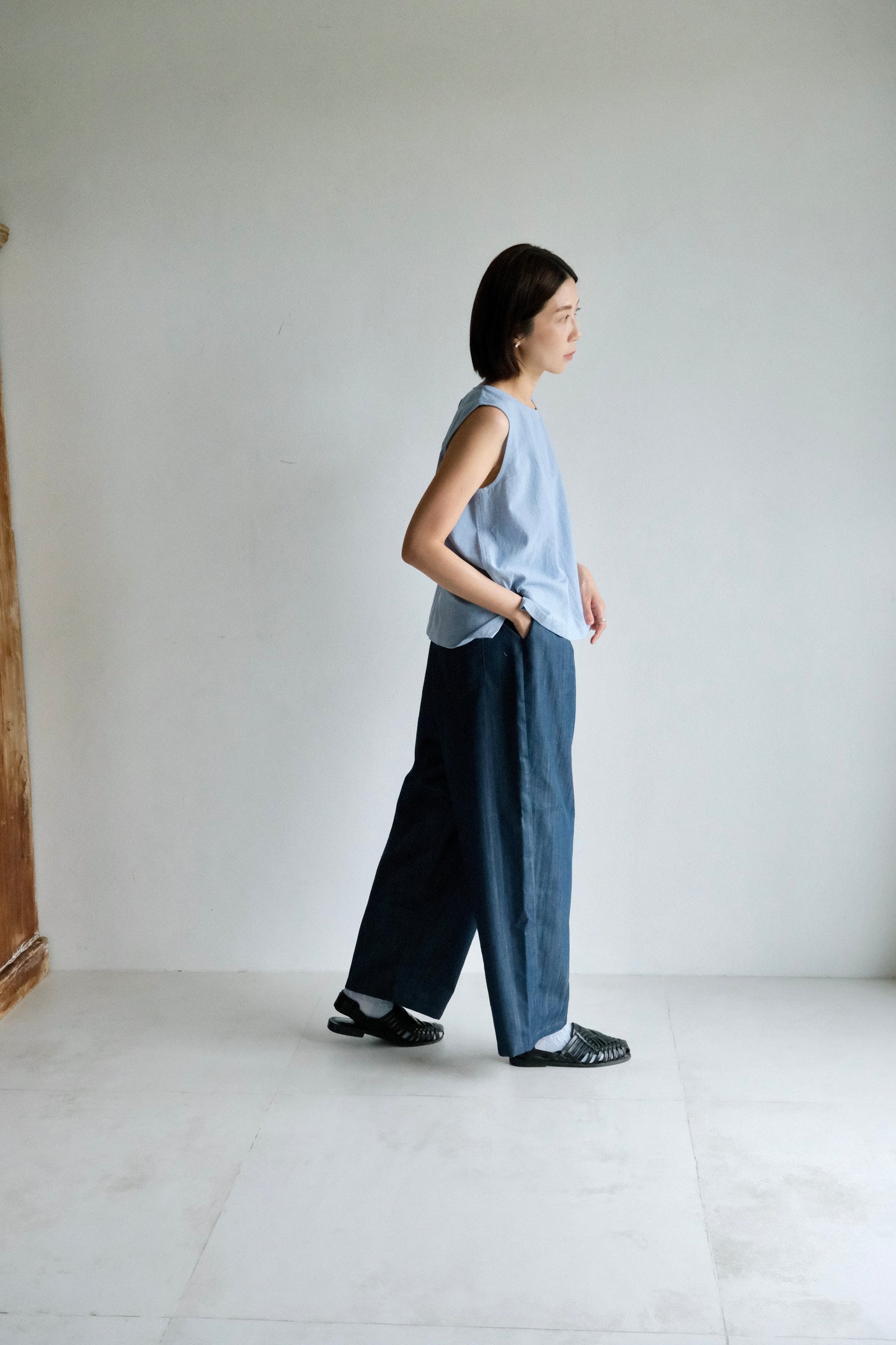 Unisex 打摺牛仔寬褲