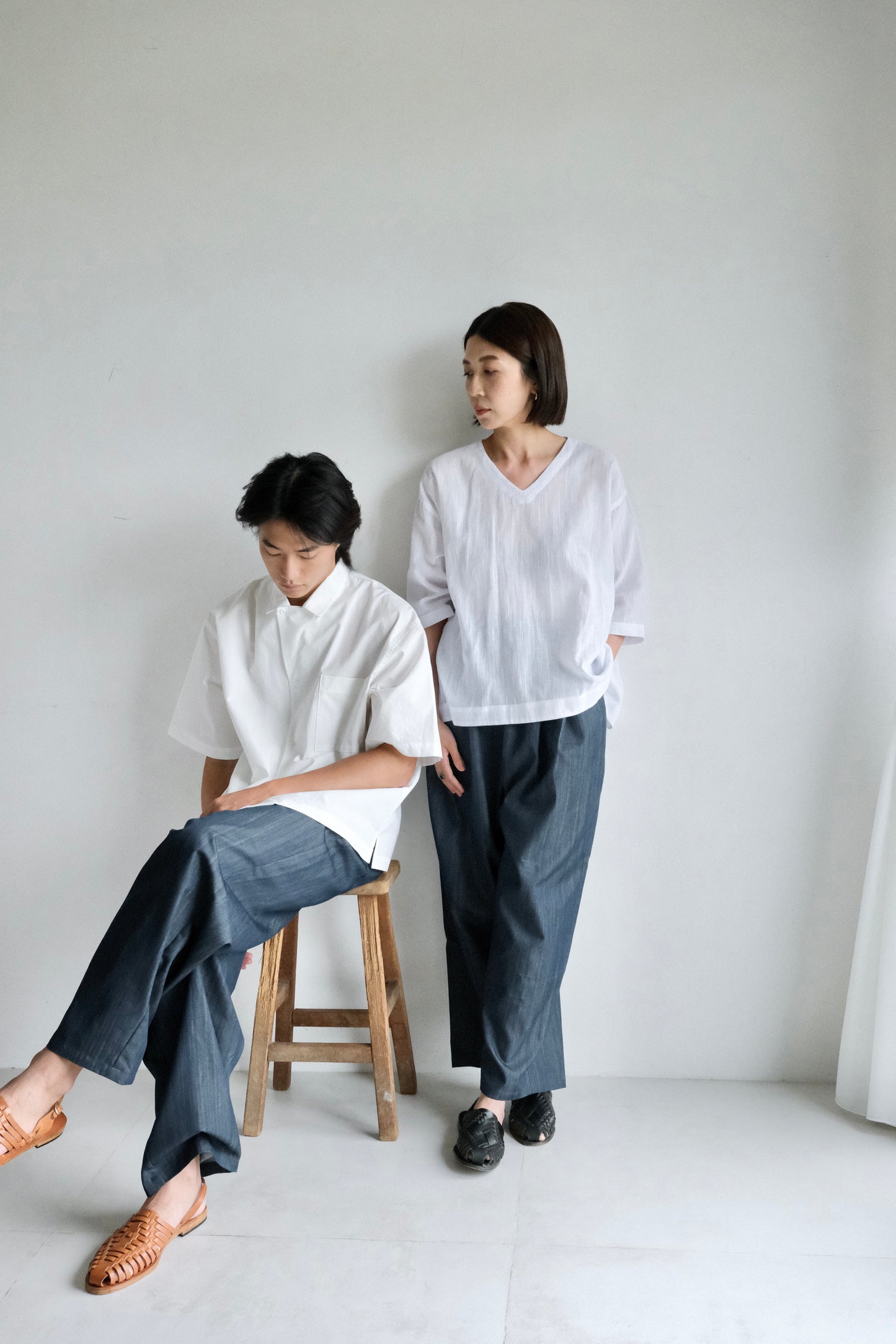Unisex 打摺牛仔寬褲