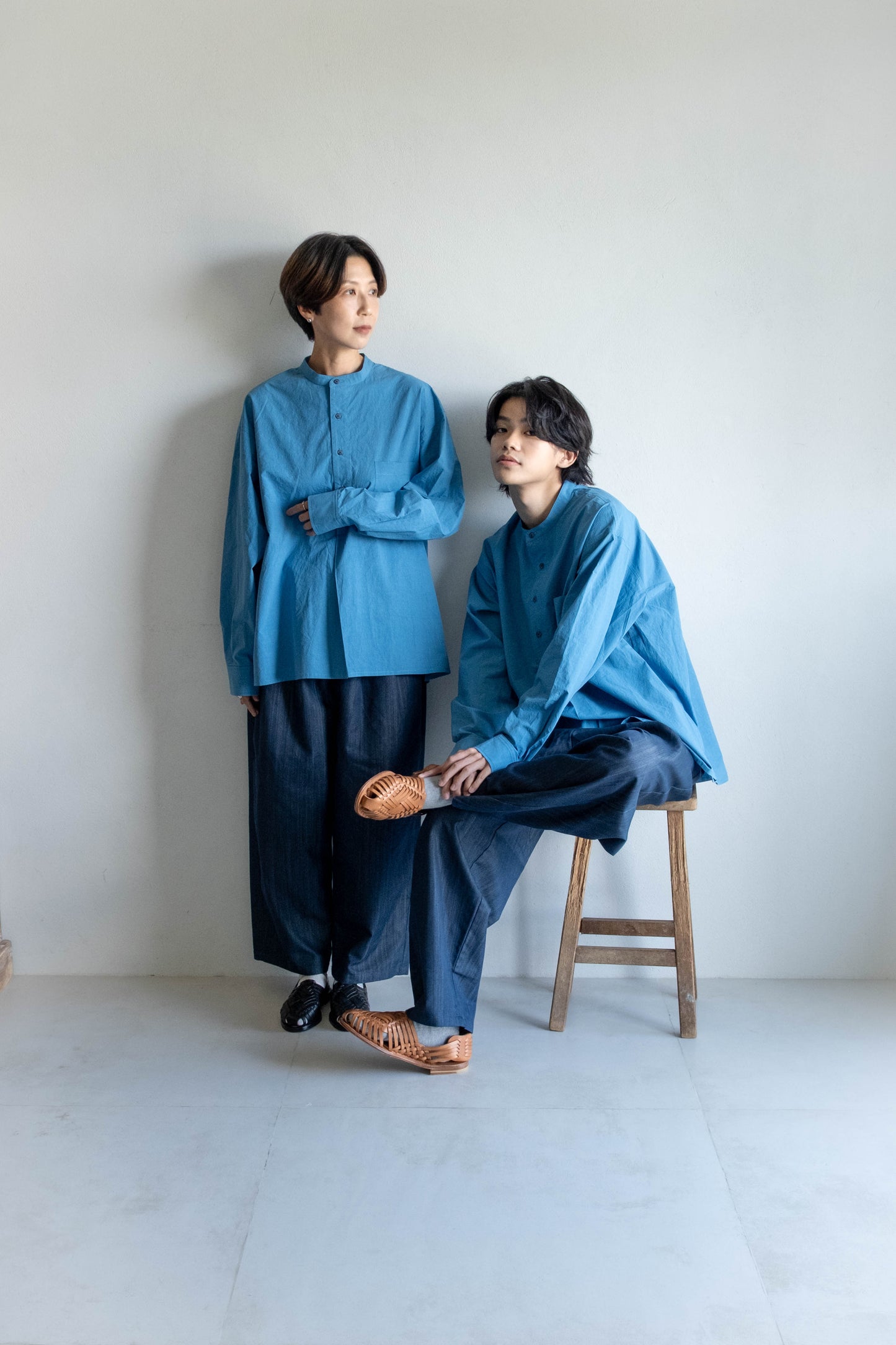 打摺牛仔鬆緊帶寬褲