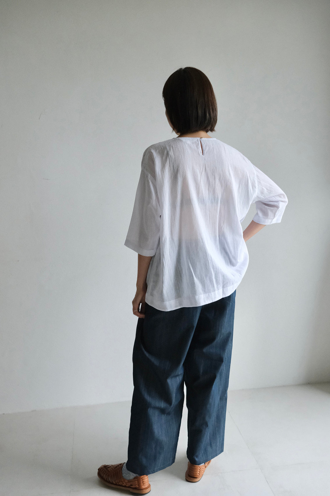 打摺牛仔鬆緊帶寬褲 (2 colors)
