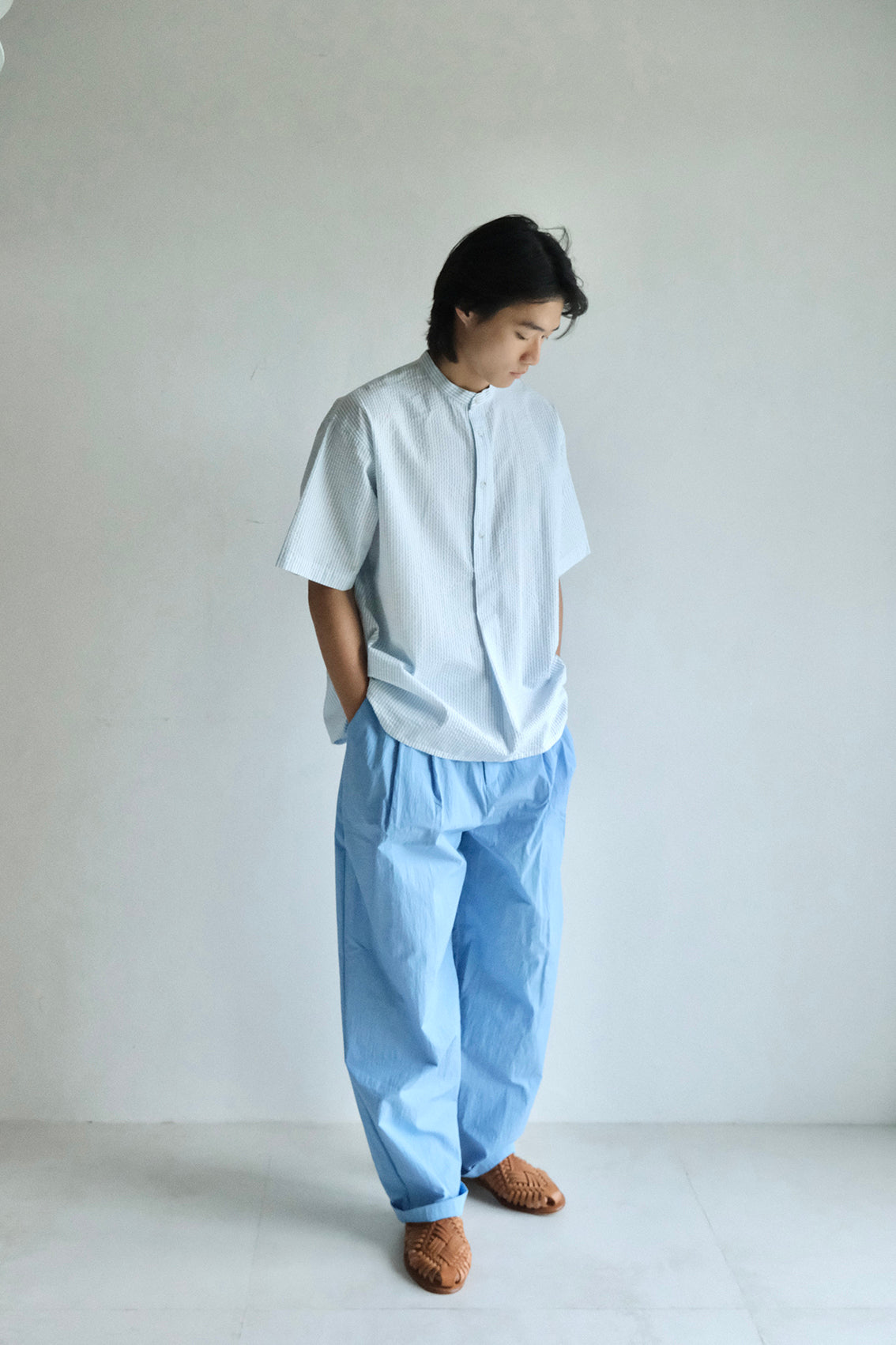 泡泡紗半襟活褶襯衫 (3 colors)