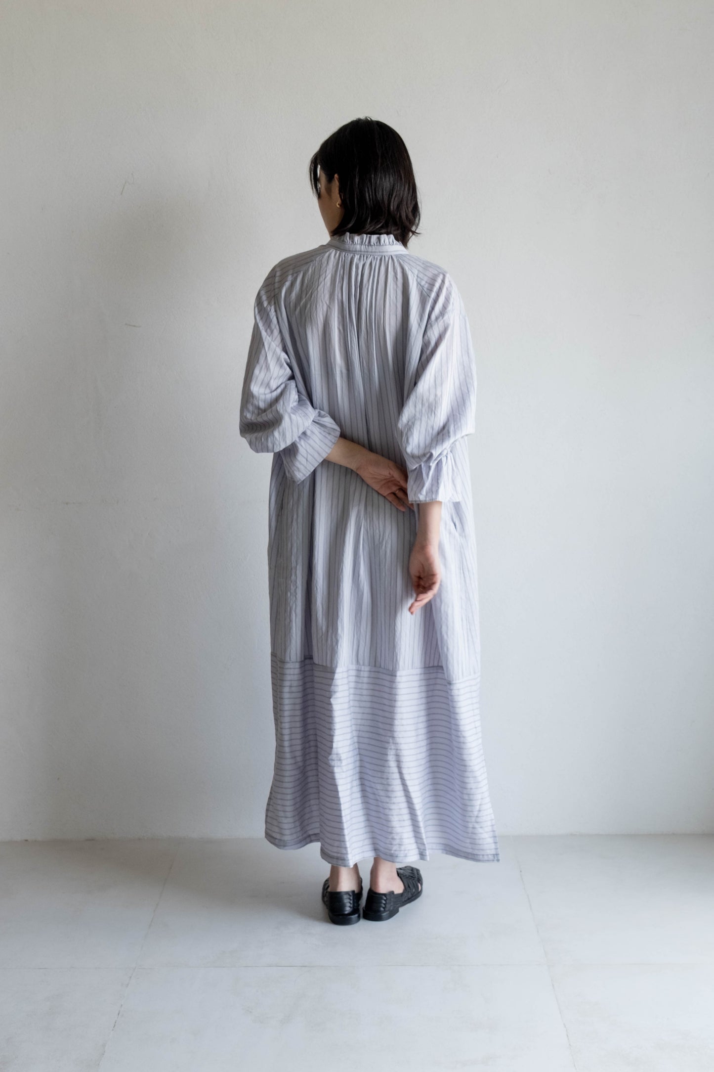 花瓣領條紋長洋 - 淺紫