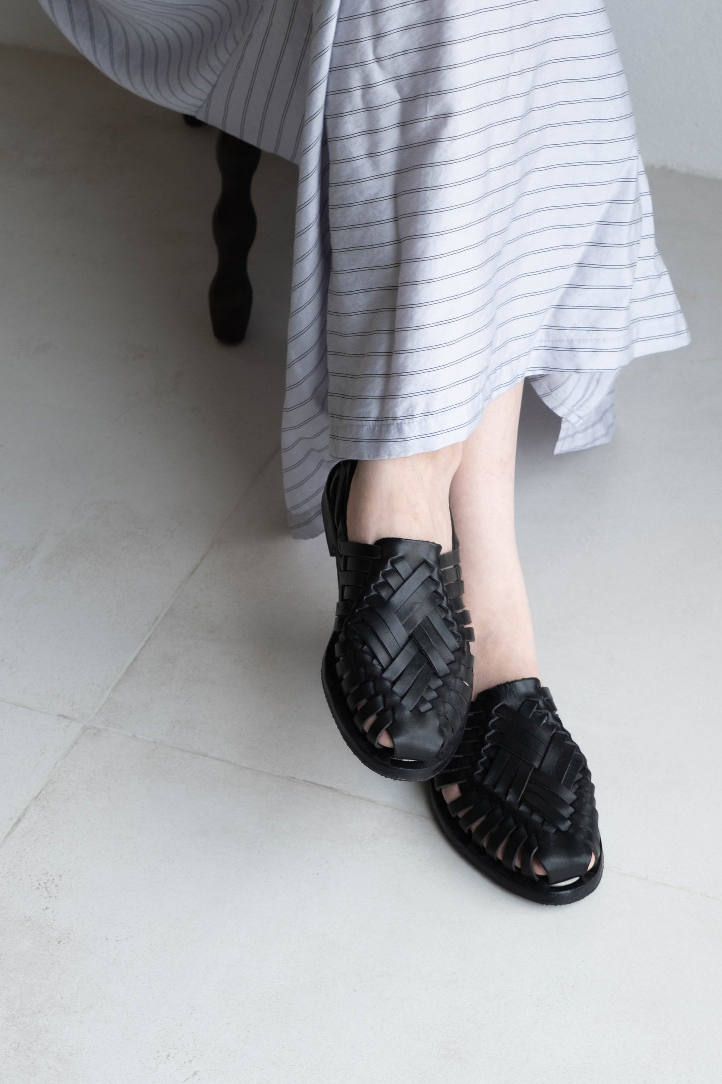 花瓣領條紋長洋 - 淺紫