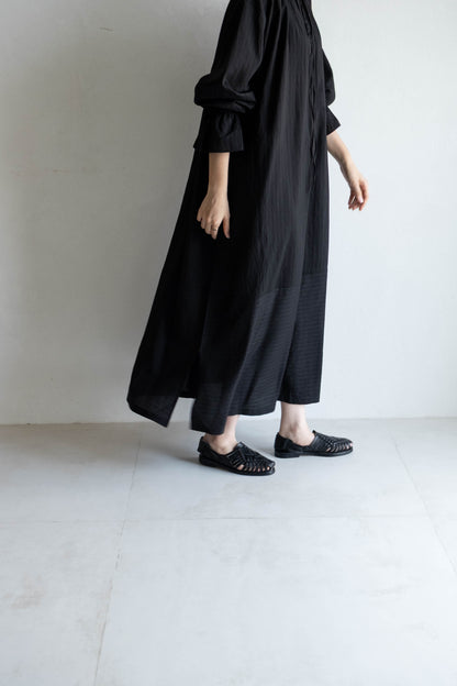 花瓣領條紋長洋 - 黑