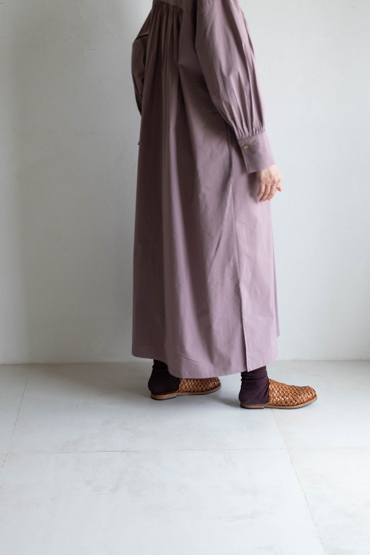 V領開襟長袖洋裝 - 粉紫