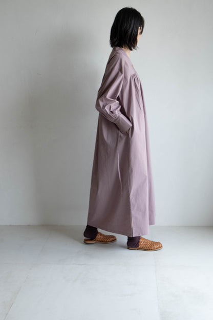 V領開襟長袖洋裝 - 粉紫