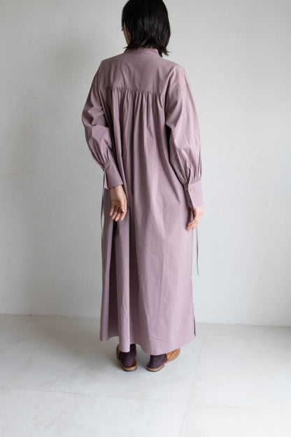 V領開襟長袖洋裝 - 粉紫