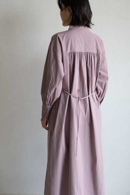 V領開襟長袖洋裝 - 粉紫