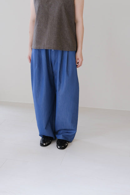 打摺牛仔鬆緊帶寬褲-2 colors