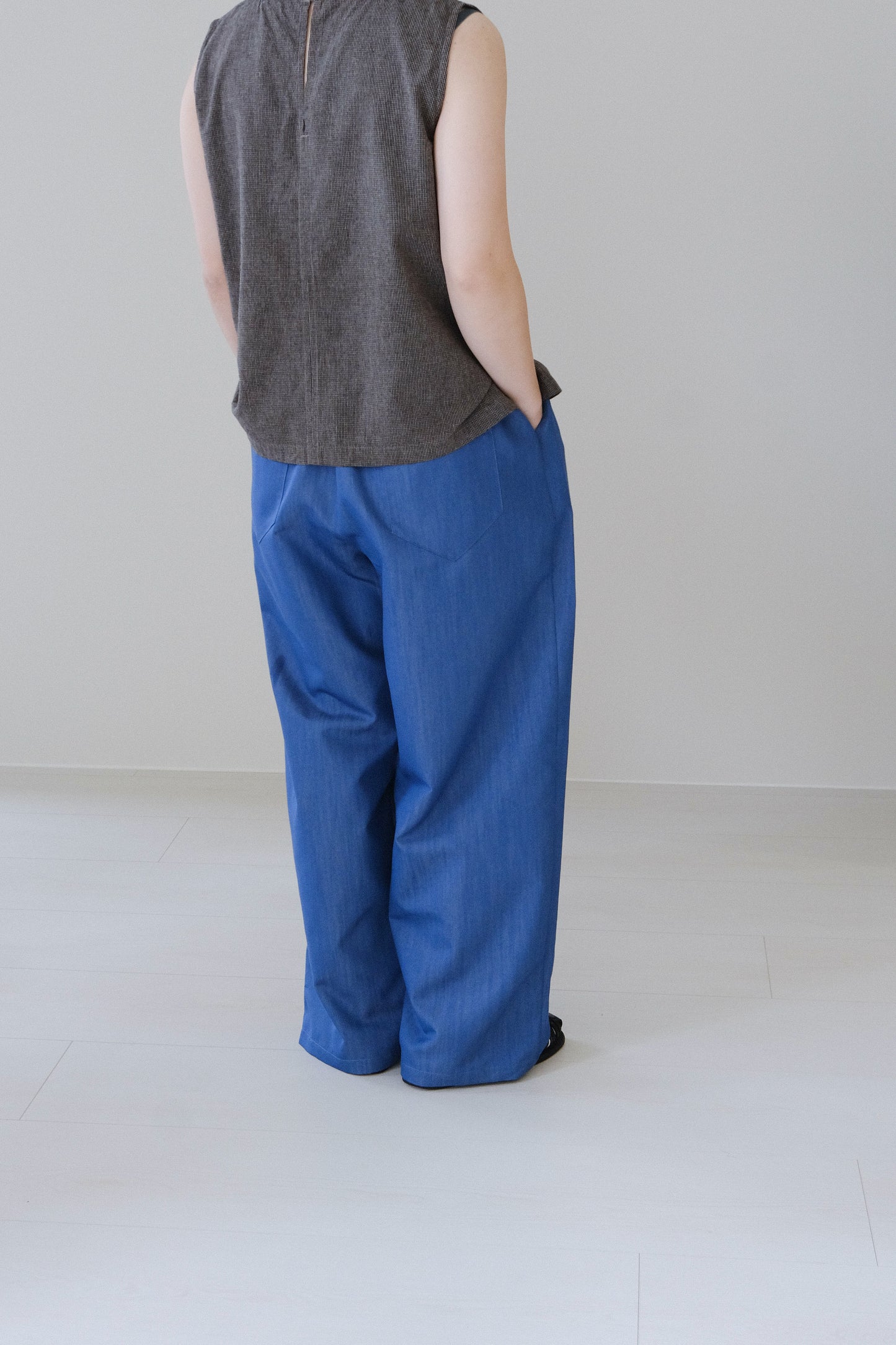 打摺牛仔鬆緊帶寬褲-2 colors