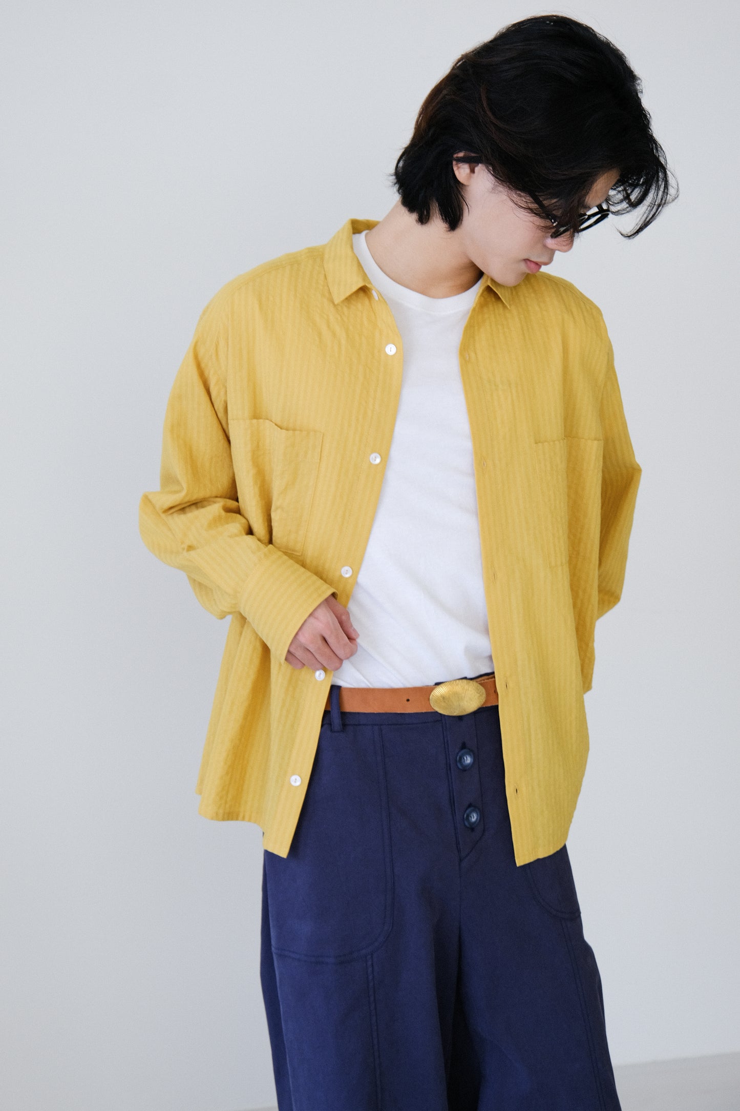 條紋長袖雙口袋襯衫 (5 colors)