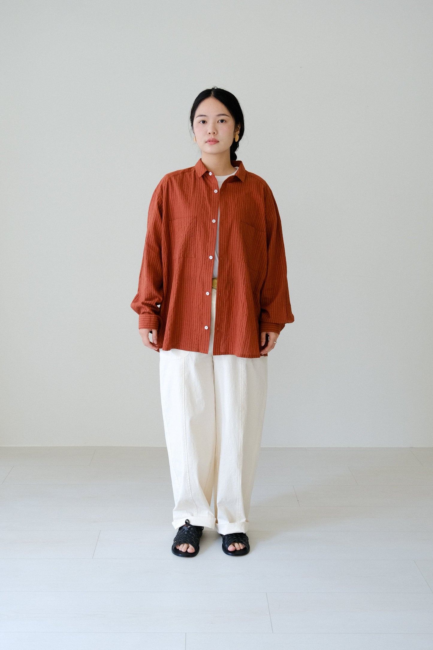 條紋長袖雙口袋襯衫 (5 colors)