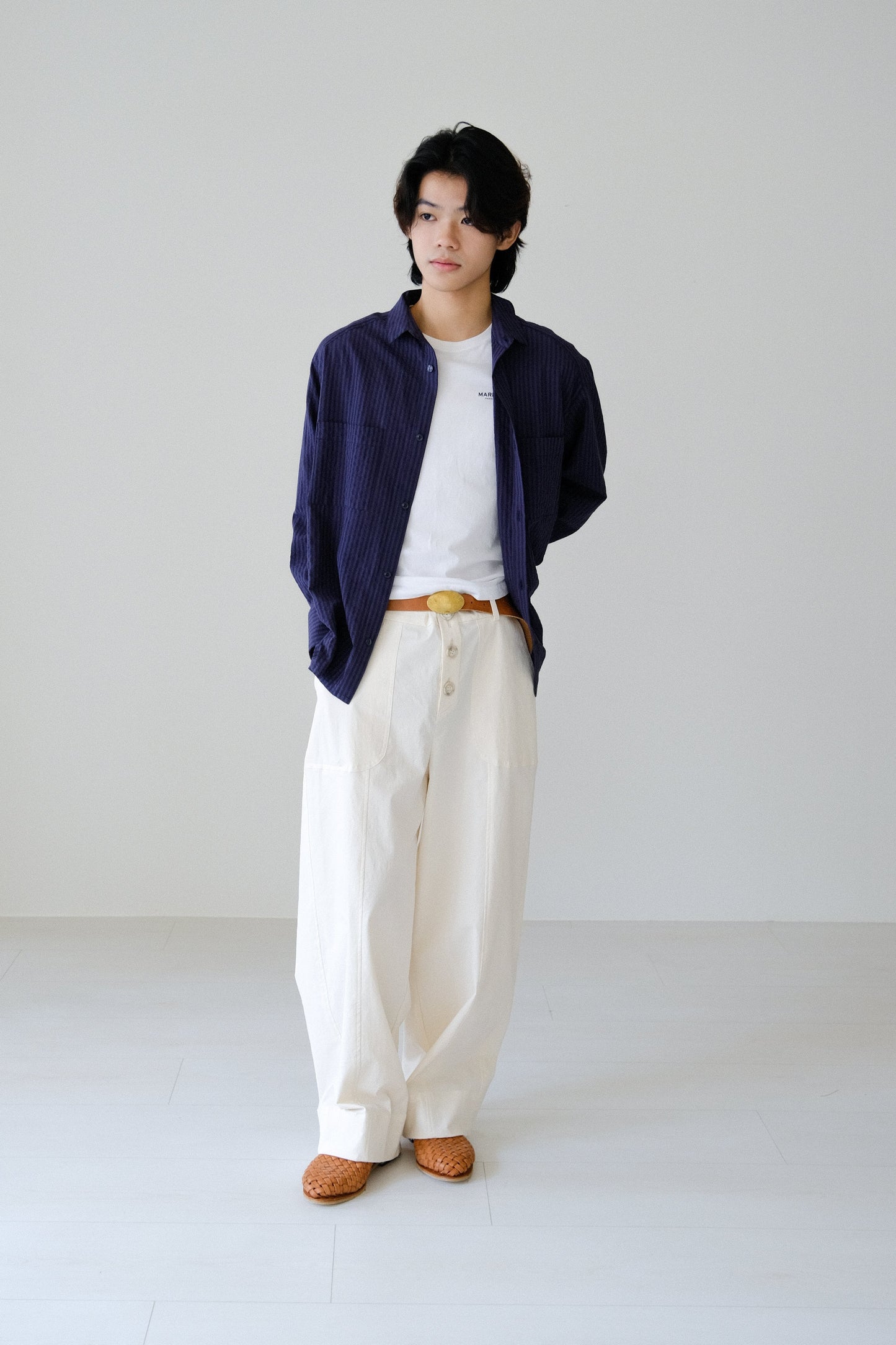 條紋長袖雙口袋襯衫 (5 colors)