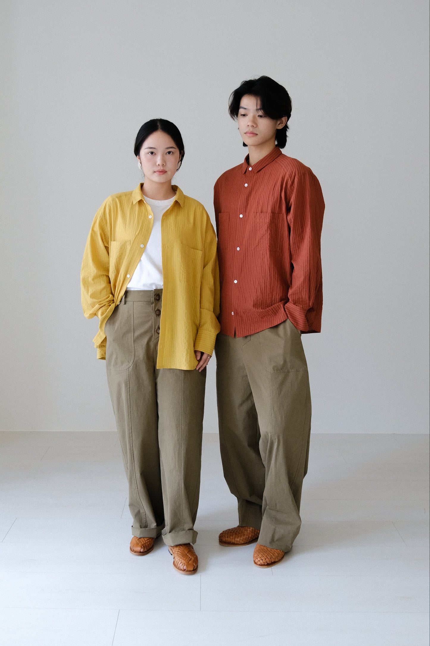 條紋長袖雙口袋襯衫 (5 colors)