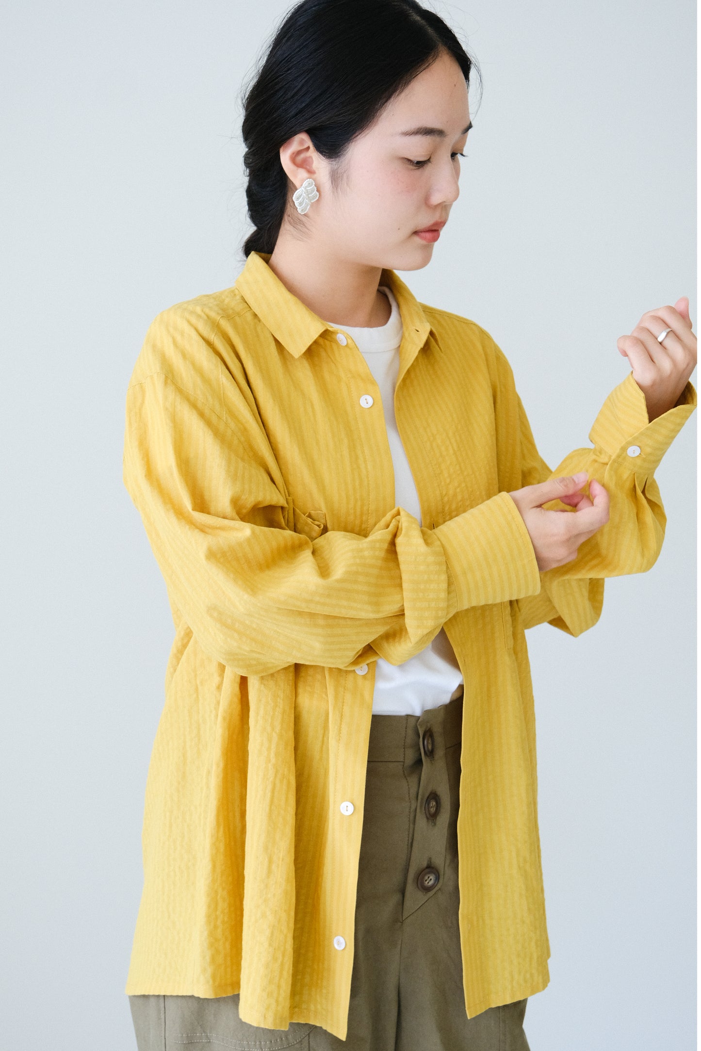 條紋長袖雙口袋襯衫 (5 colors)