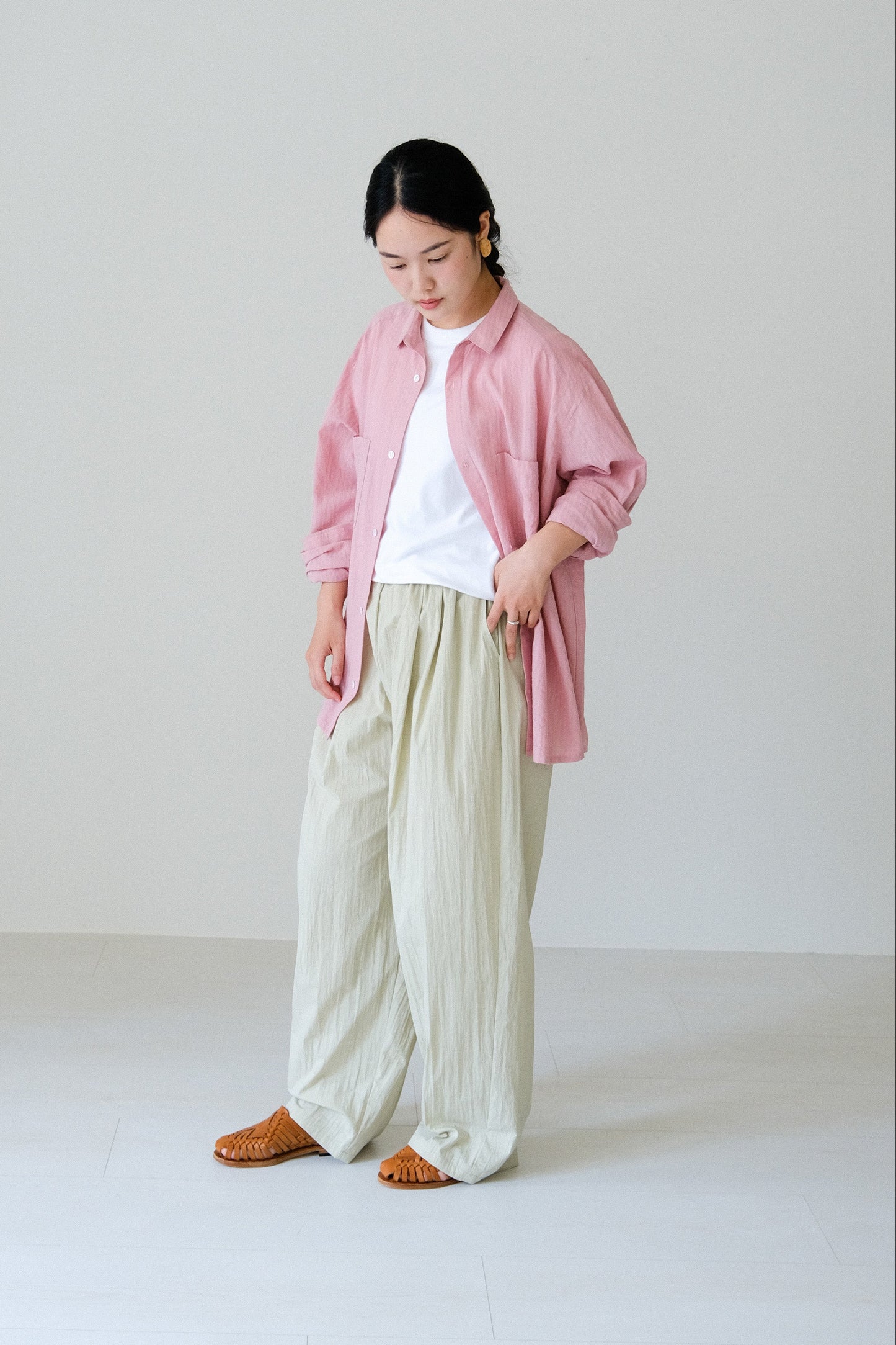混紡打褶寬褲 (4 colors)