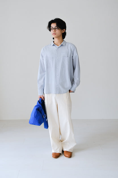 條紋長袖雙口袋襯衫 (5 colors)