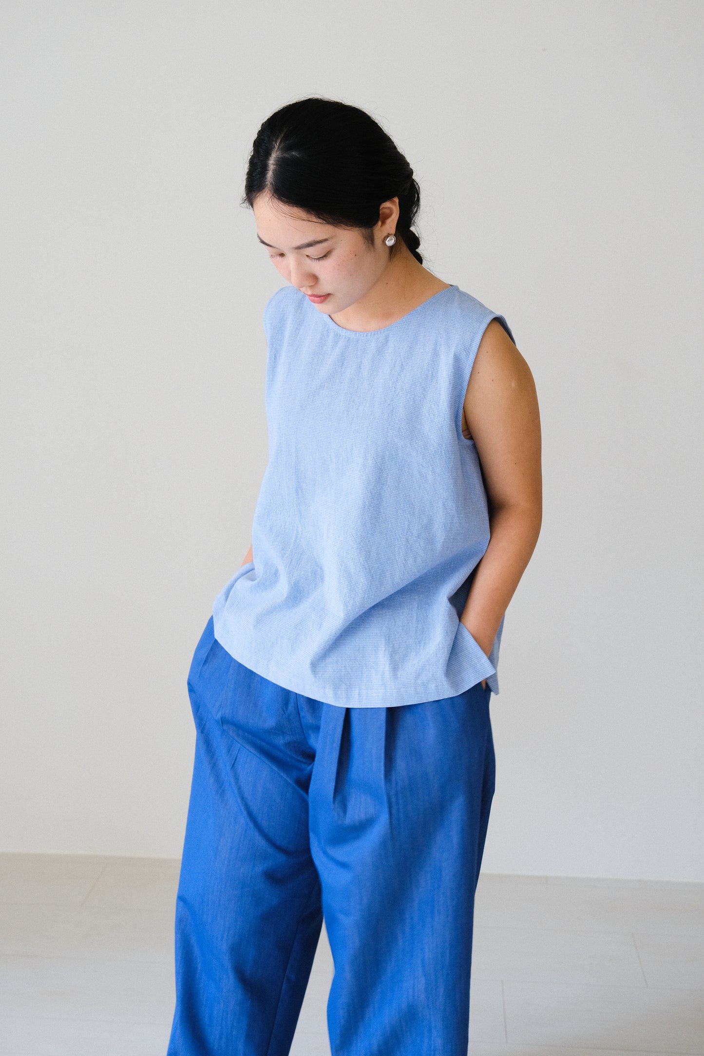 細格圓領背心(4 colors)