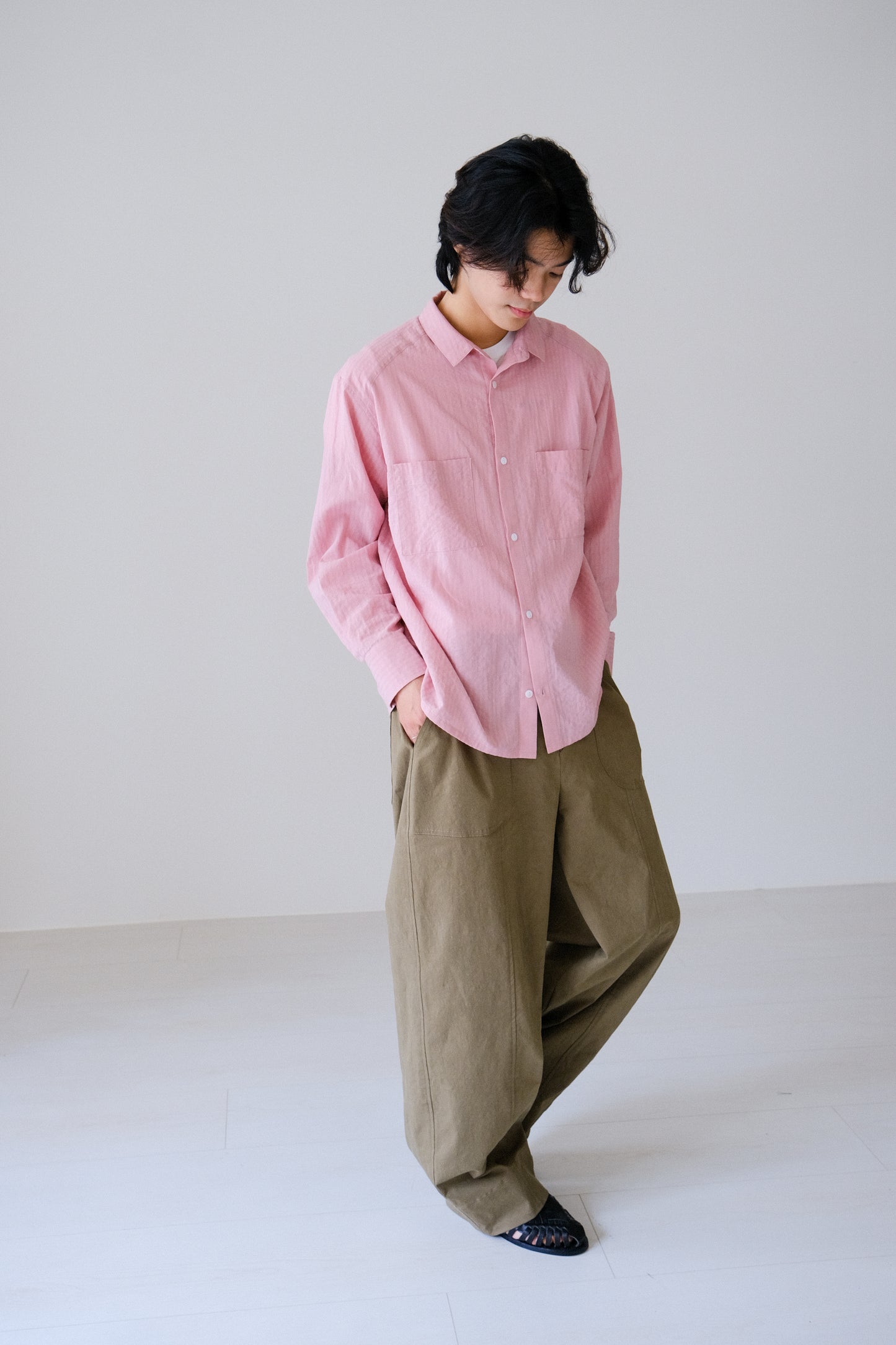 條紋長袖雙口袋襯衫 (5 colors)