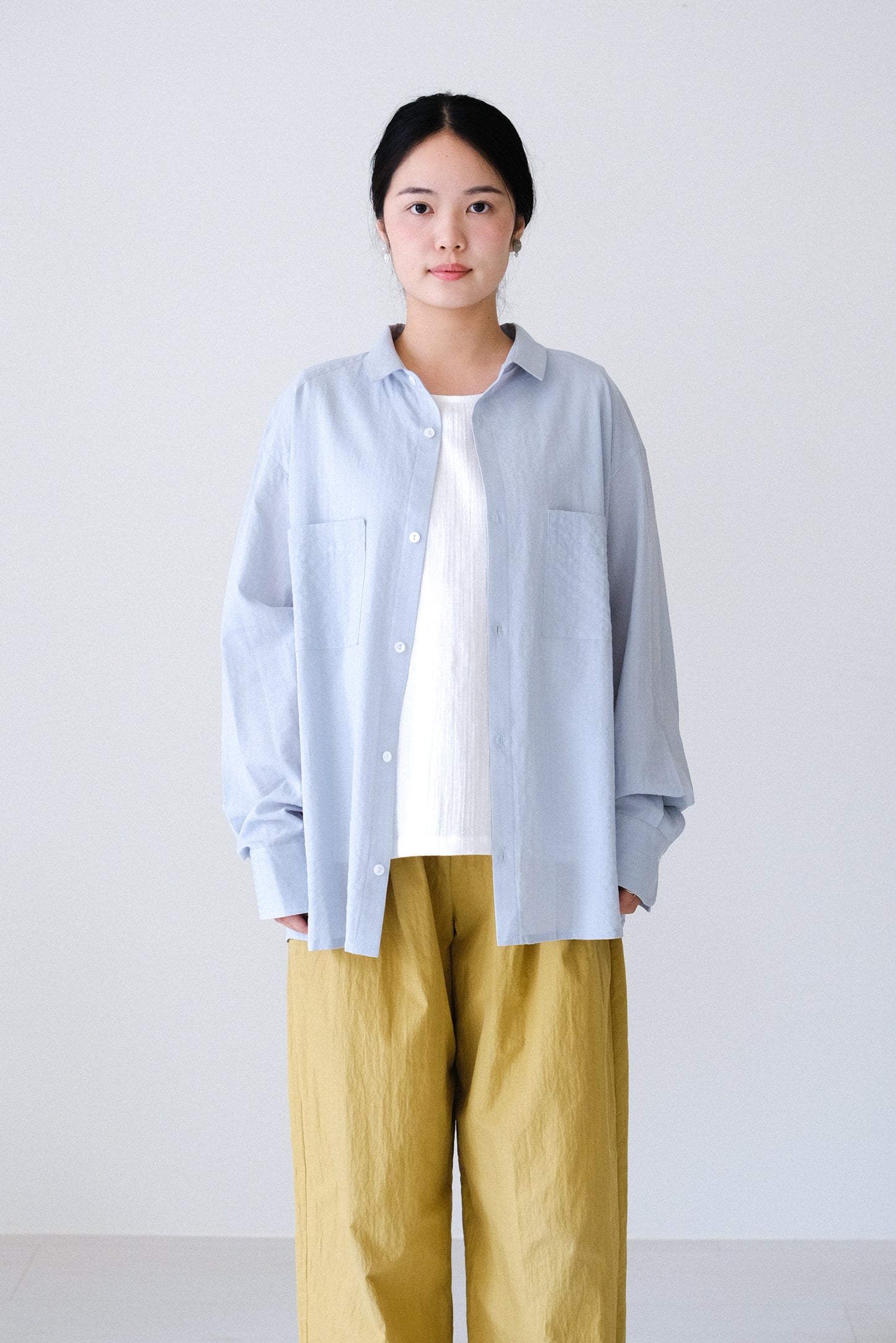 條紋長袖雙口袋襯衫 (5 colors)