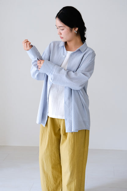 條紋長袖雙口袋襯衫 (5 colors)
