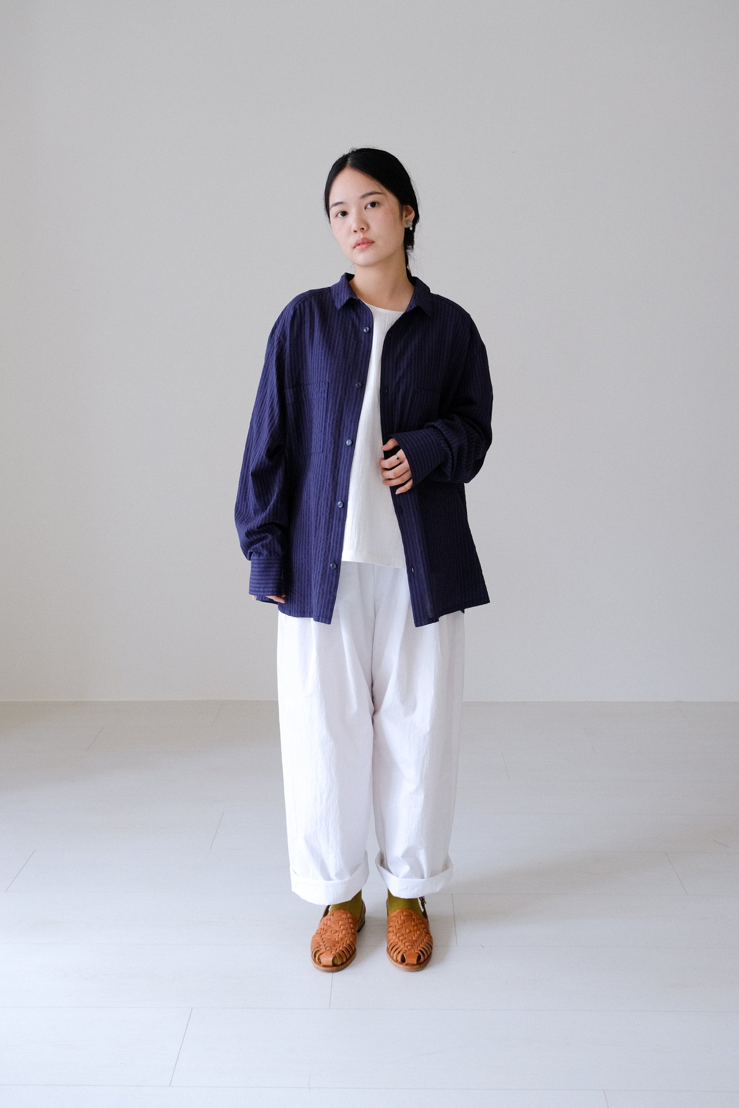 條紋長袖雙口袋襯衫 (5 colors)