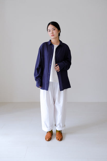 條紋長袖雙口袋襯衫 (5 colors)