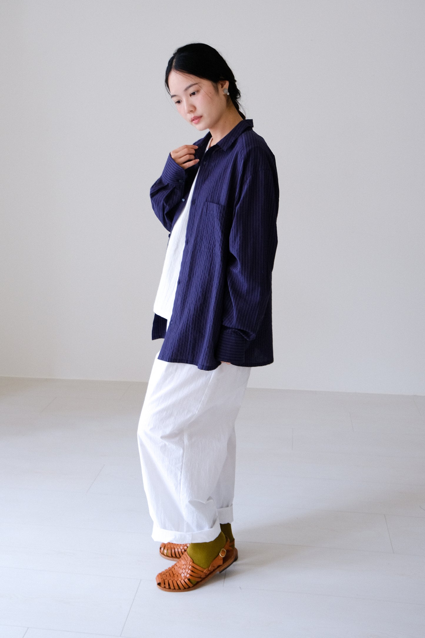 條紋長袖雙口袋襯衫 (5 colors)