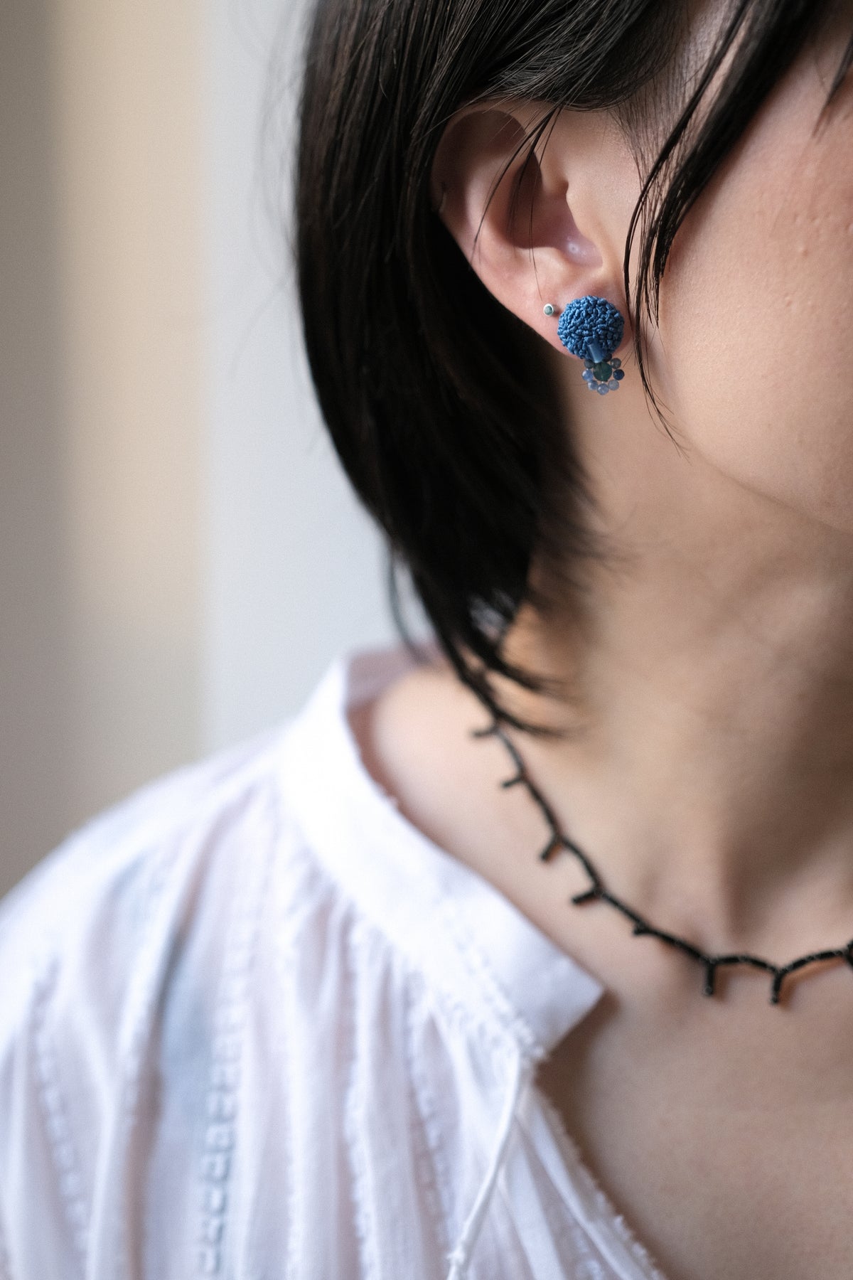 short stone necklace - Black