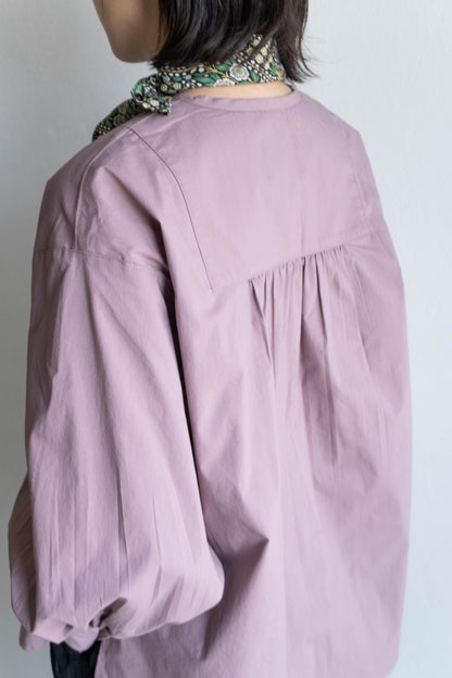 前胸剪接長版襯衫 - 粉紫