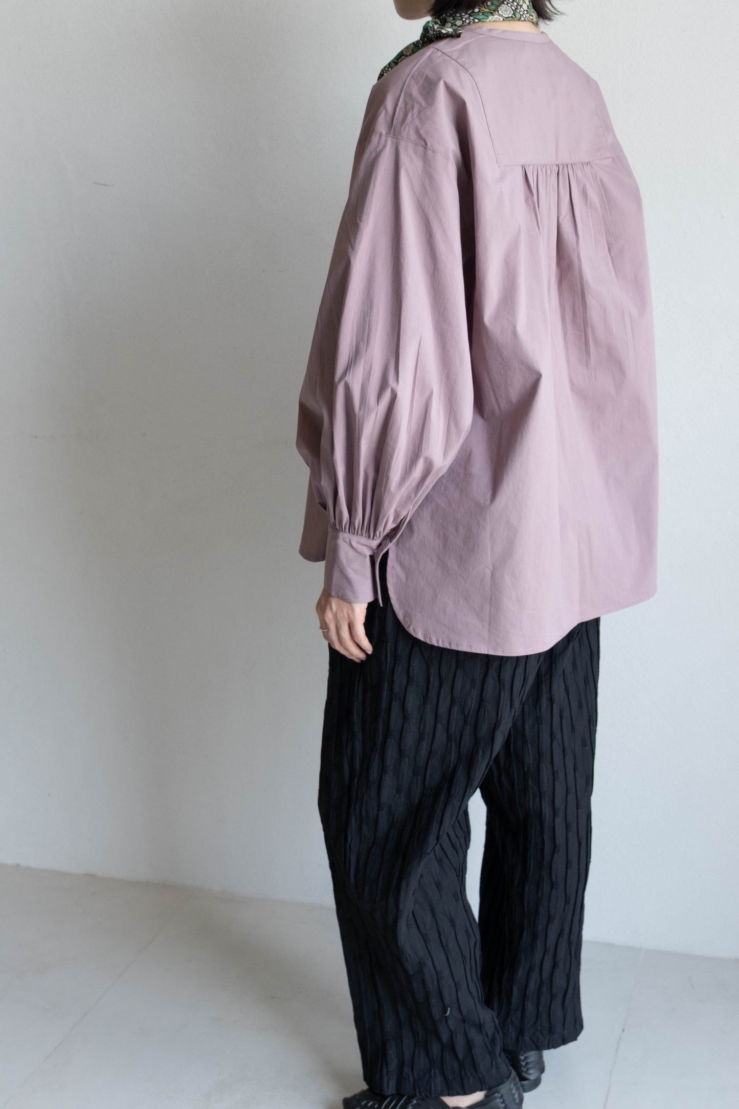 前胸剪接長版襯衫 - 粉紫