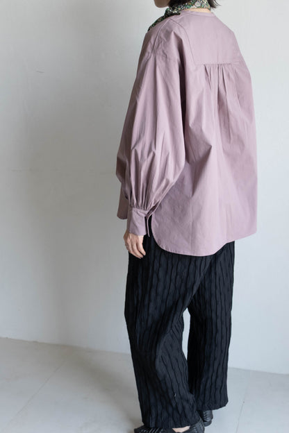 前胸剪接長版襯衫 - 粉紫