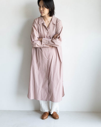 翻領長版襯衫外套 - 灰粉