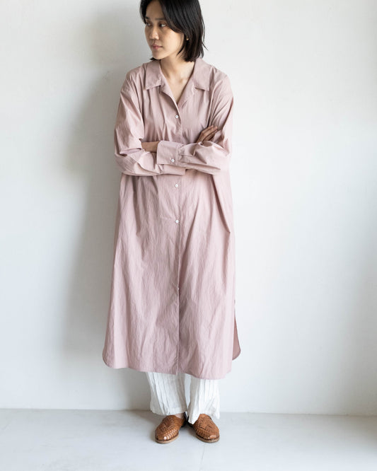 翻領長版襯衫外套 - 灰粉