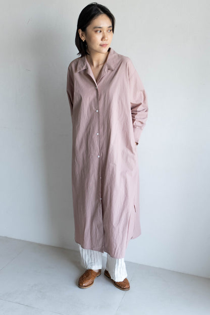 翻領長版襯衫外套 - 灰粉