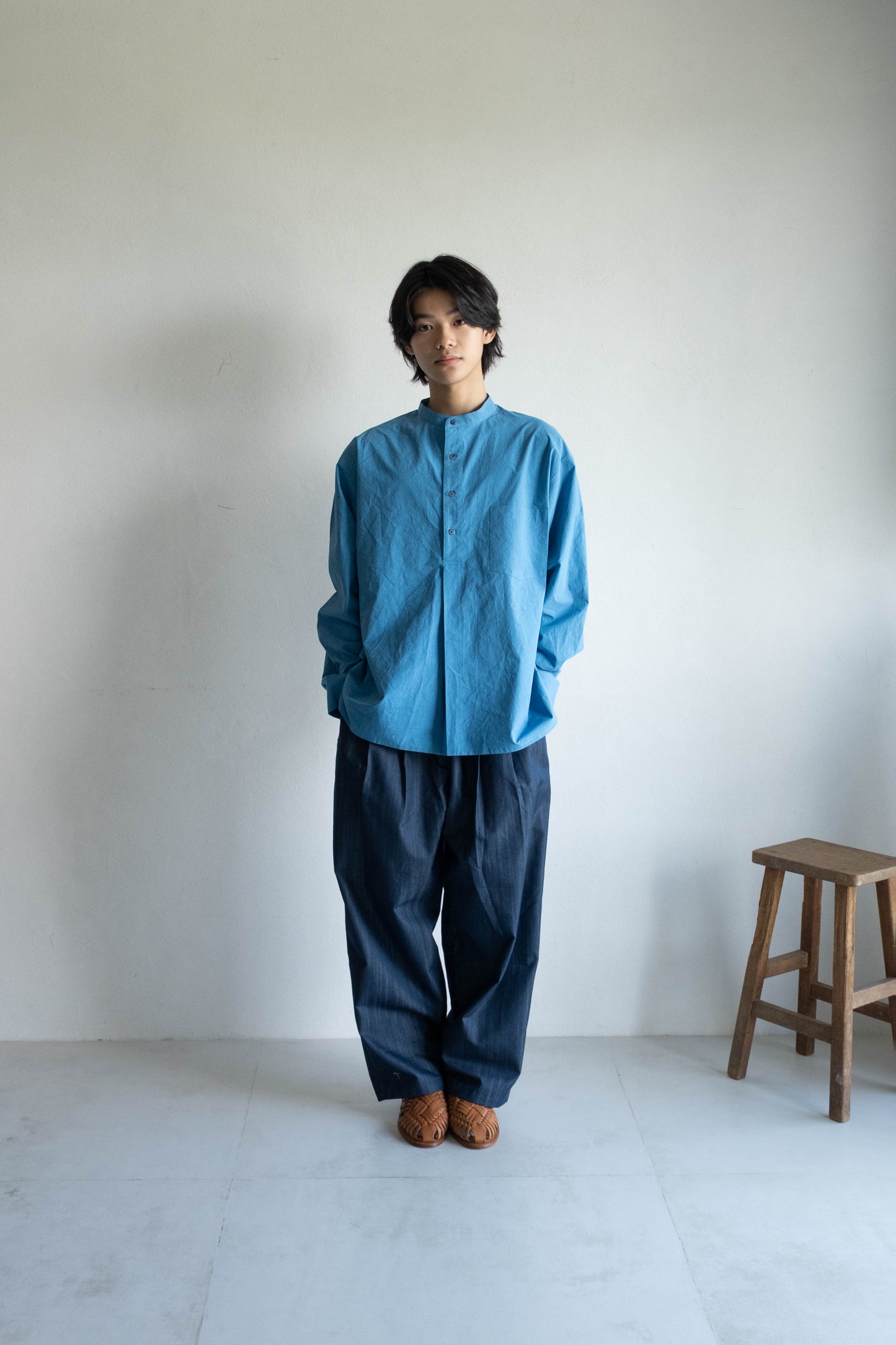 打摺牛仔鬆緊帶寬褲