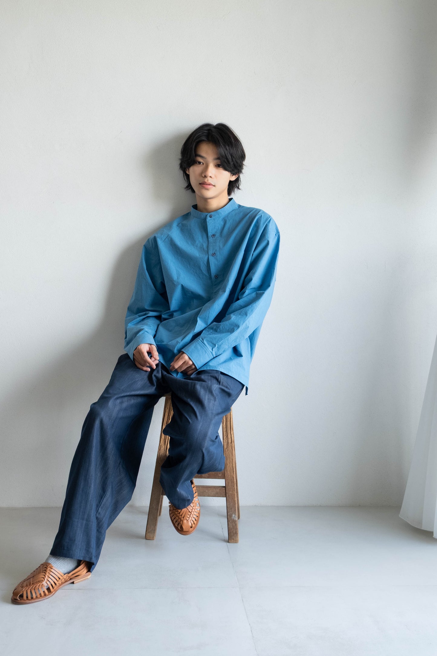 打摺牛仔鬆緊帶寬褲