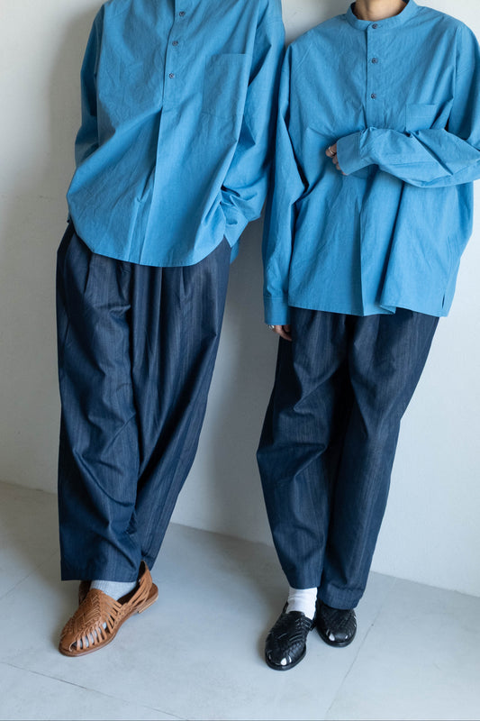 打摺牛仔鬆緊帶寬褲-Unisex