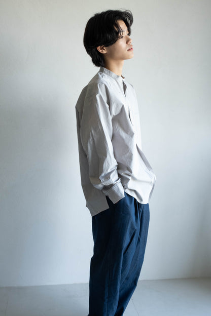 半開襟活摺襯衫 - 淺灰