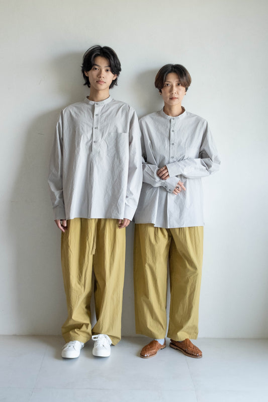 棉混紡打褶寬褲 - 芥末黃 Unisex