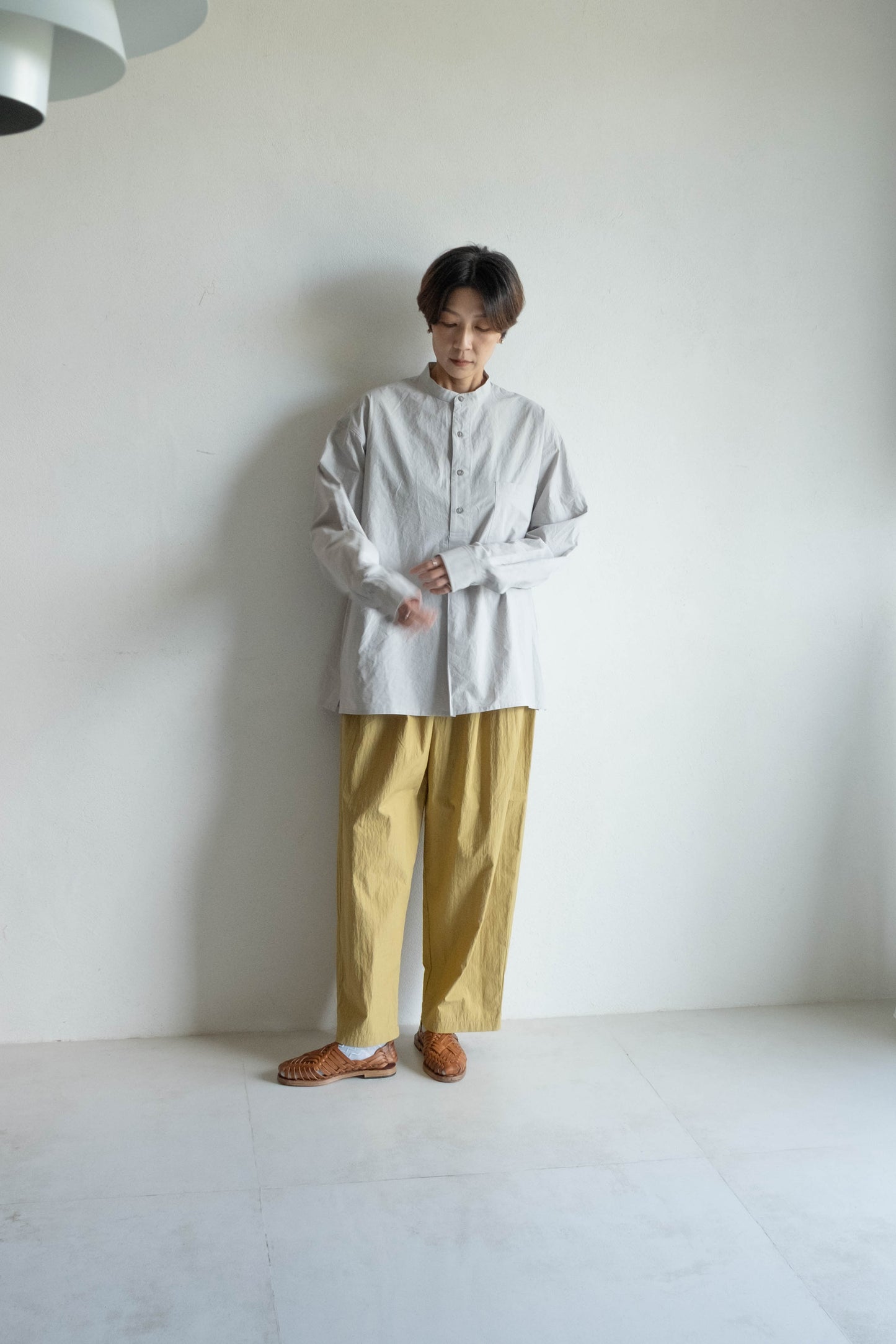 棉混紡打褶寬褲 - 芥末黃(new)