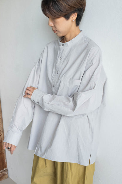 半開襟活摺襯衫 - 淺灰