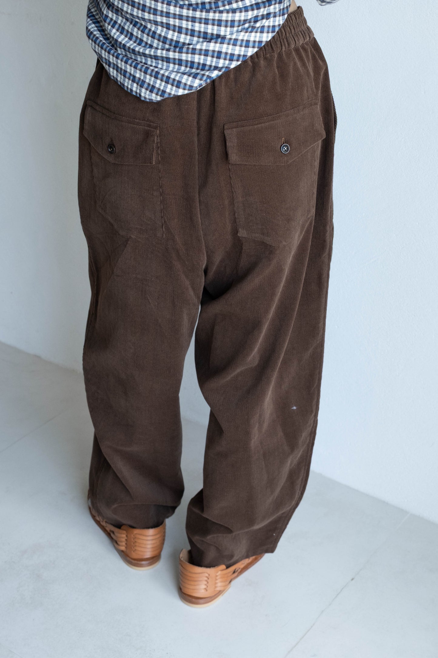 燈芯絨貼袋長褲 - 咖啡