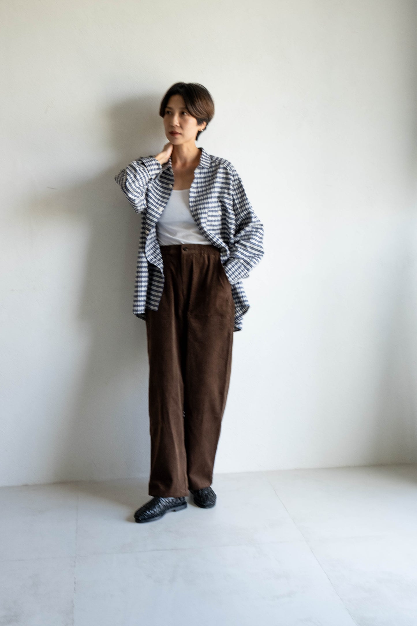 燈芯絨貼袋長褲 - 咖啡