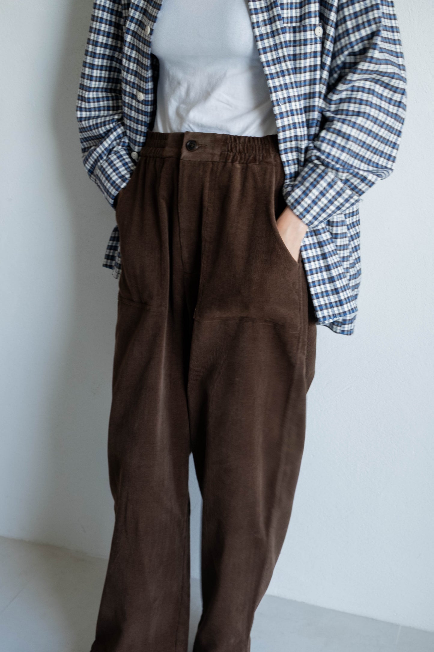 燈芯絨貼袋長褲 - 咖啡