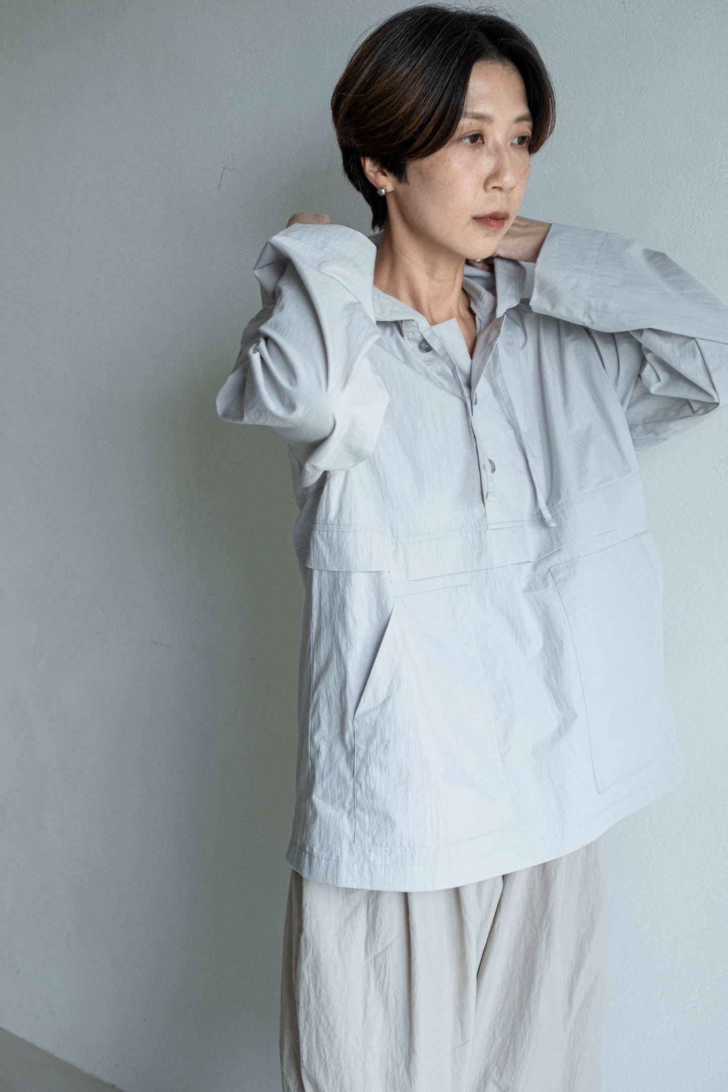 中性連帽上衣 - 淺灰