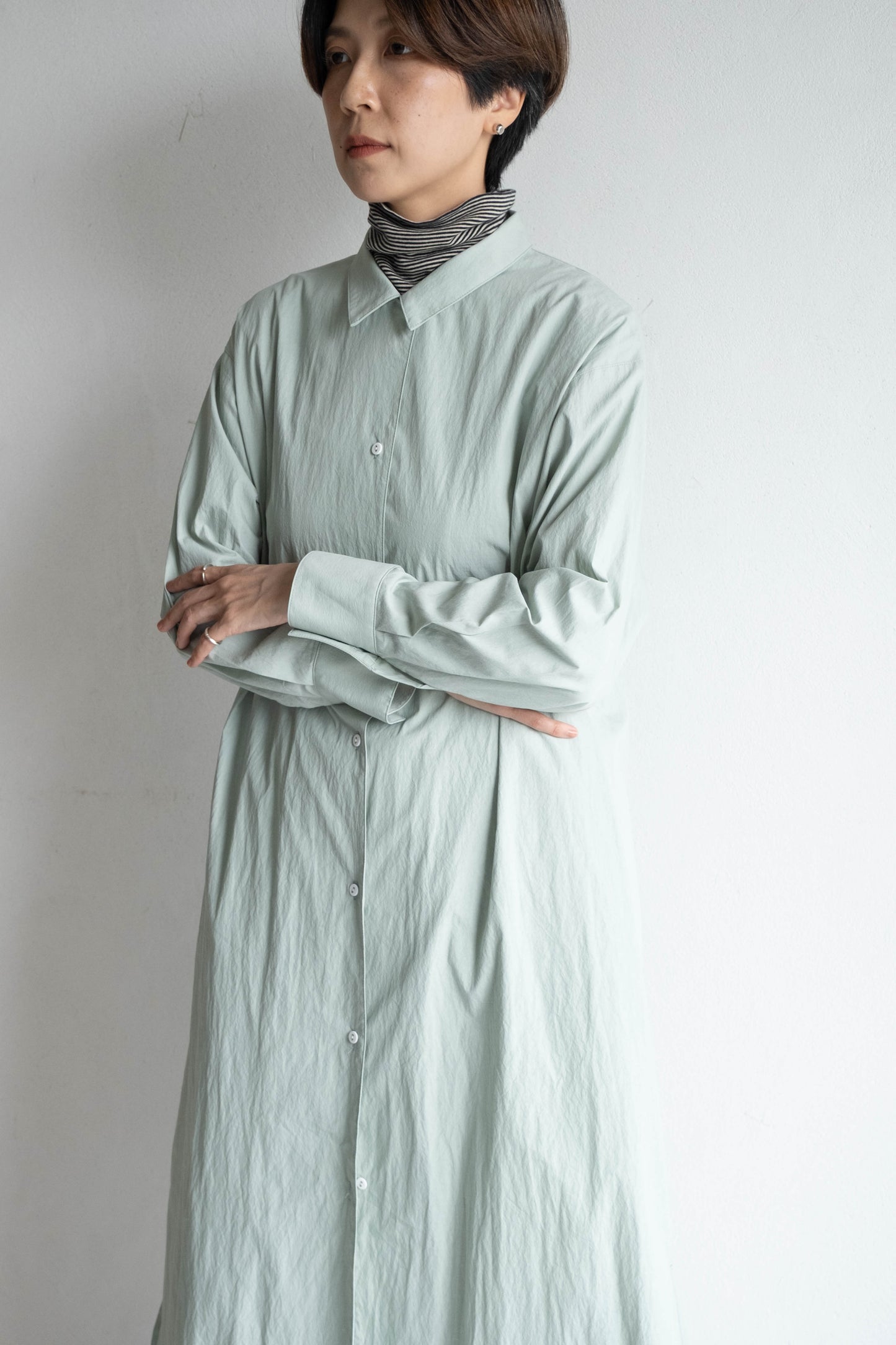 翻領長版襯衫外套 - 薄荷綠
