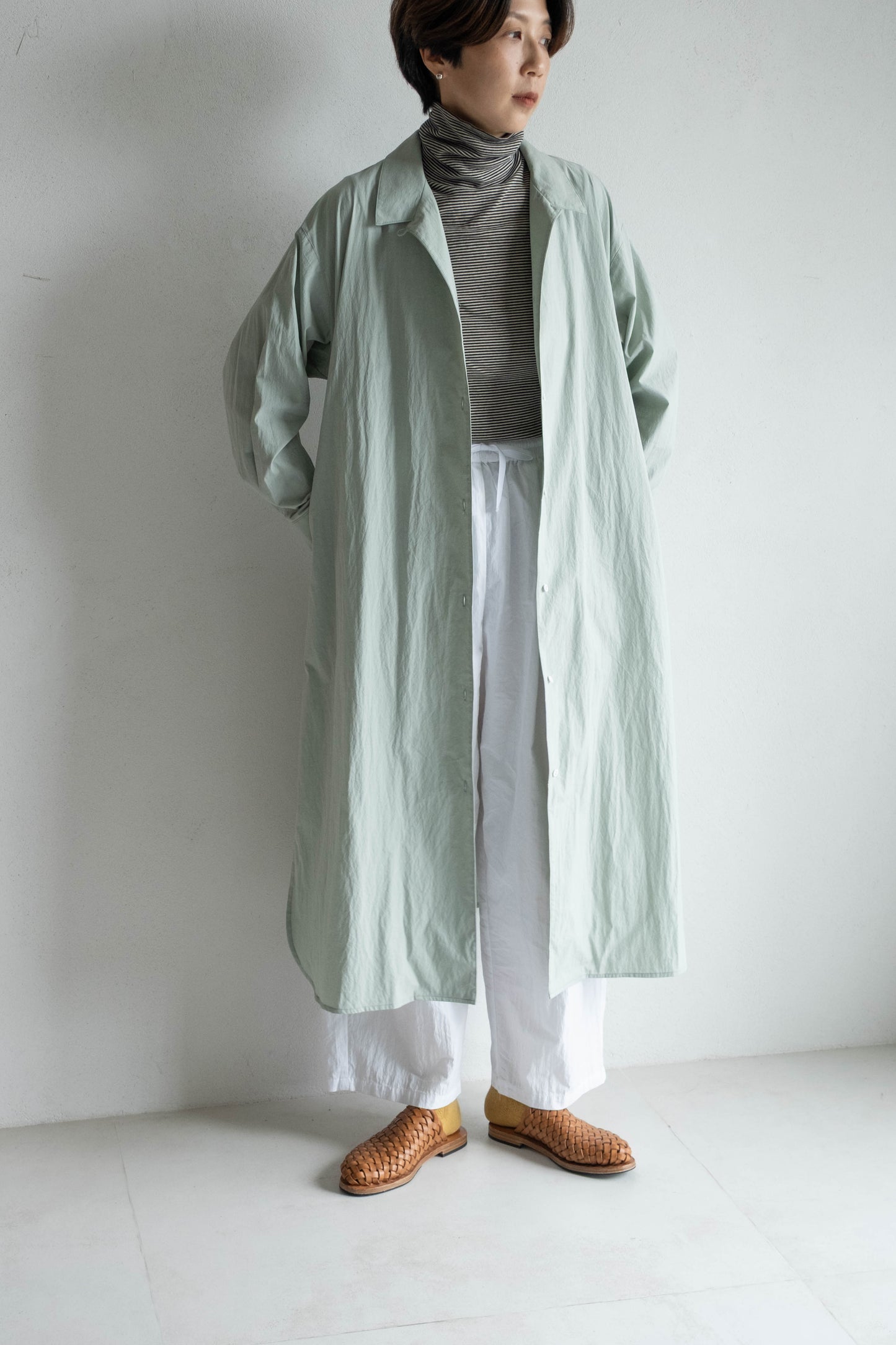 翻領長版襯衫外套 - 薄荷綠